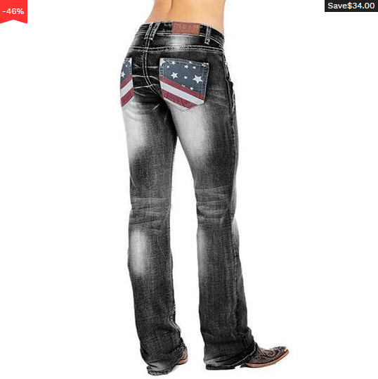 American Flag Stretch Washed Bootcut Jeans-xinru