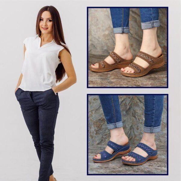 Premium Faux Leather Embroidery Women Slip-on Sandals Open Toe-xinru