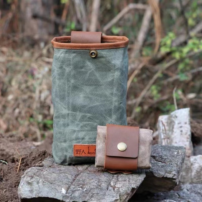 Cowhide Leather Waterproof Waxed Canvas Foraging Bag-xinru shop