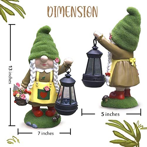 Solar Light Garden Gnome Holding Lantern Ornament Yard Art-xinru