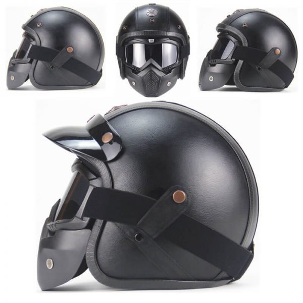 Vintage PU Leather Harley Motorcycle Helmet-xinru