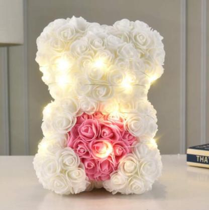 Mother's Day Gift Artificial Rose Teddy Bear Flower Bear With Box String Lights-xinru