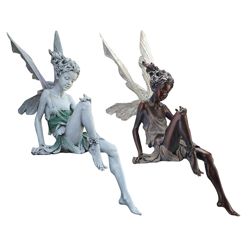 Flower Fairy Statue Garden Ornament Figure Sit Goblin Statue Resin Crafts-xinru