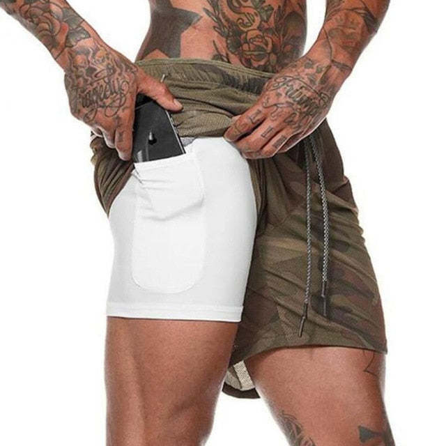 Men Drawstring Waist Sports Shorts With Phone Pocket-xinru