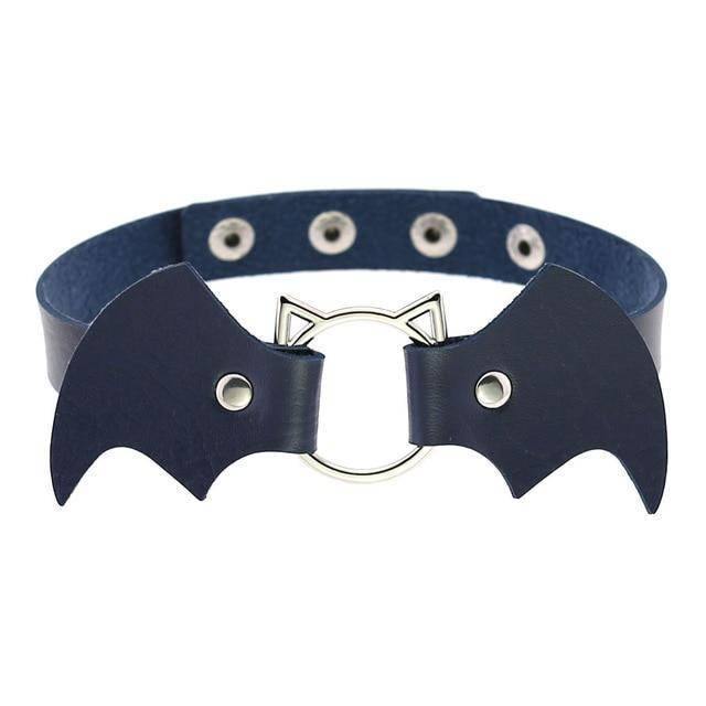 Women Heart Rivet Bat Wings Black Leather Choker Collar Necklace Party-xinru