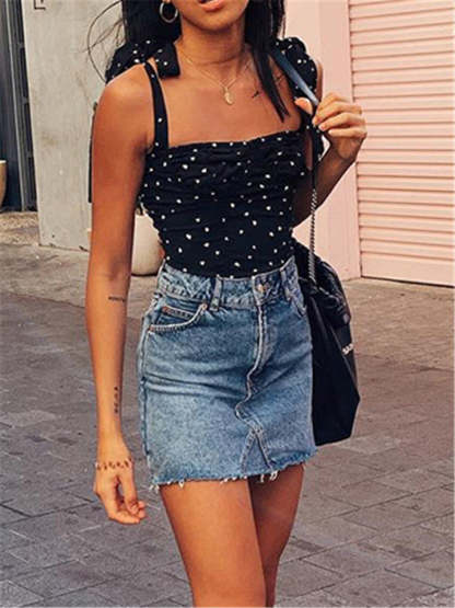 Women Sex Floral Print Lace-up Tank Tops-xinru