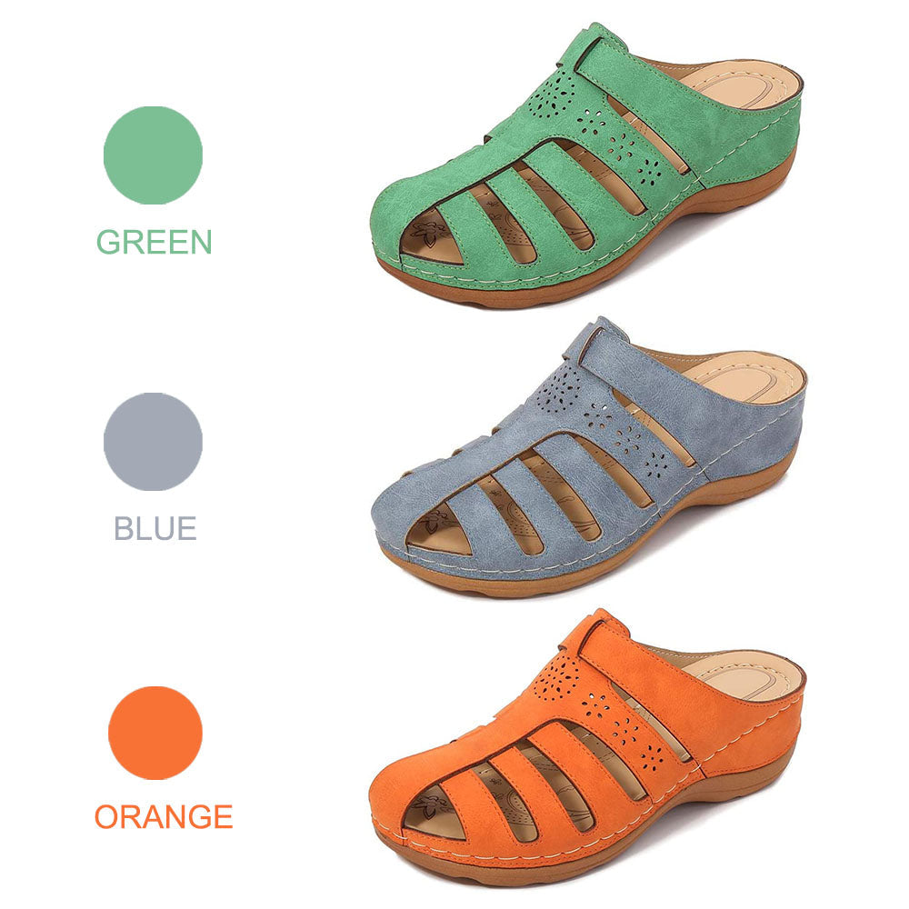 Hollow Out Closed Toe Wedges Backless Sandals-xinru shop