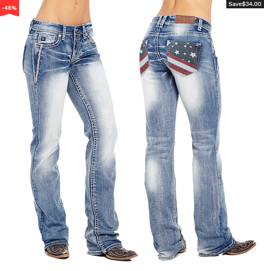 American Flag Stretch Washed Bootcut Jeans-xinru