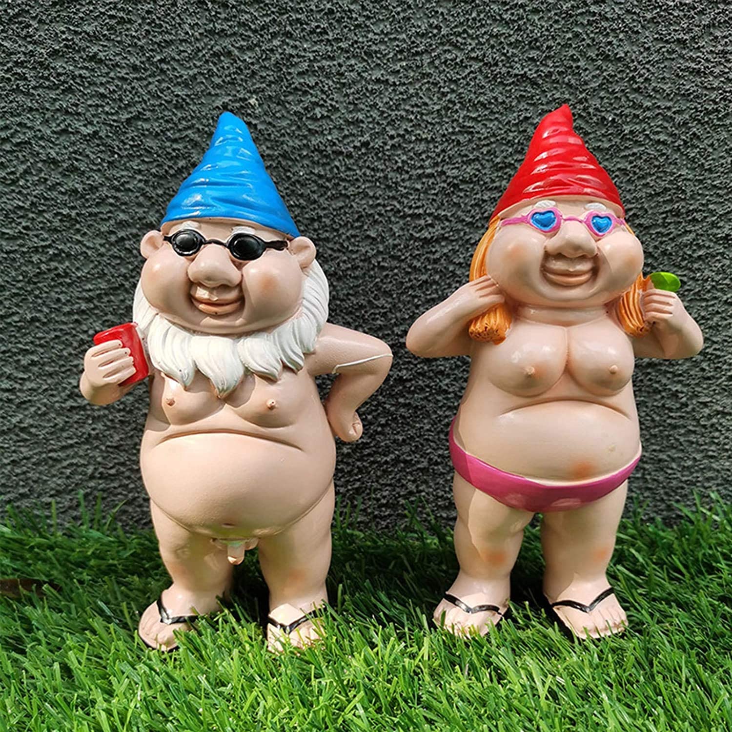 Pair Couple Garden Statue Naughty Gnome Funny Resin Figure Nudist Decor Ornament-xinru