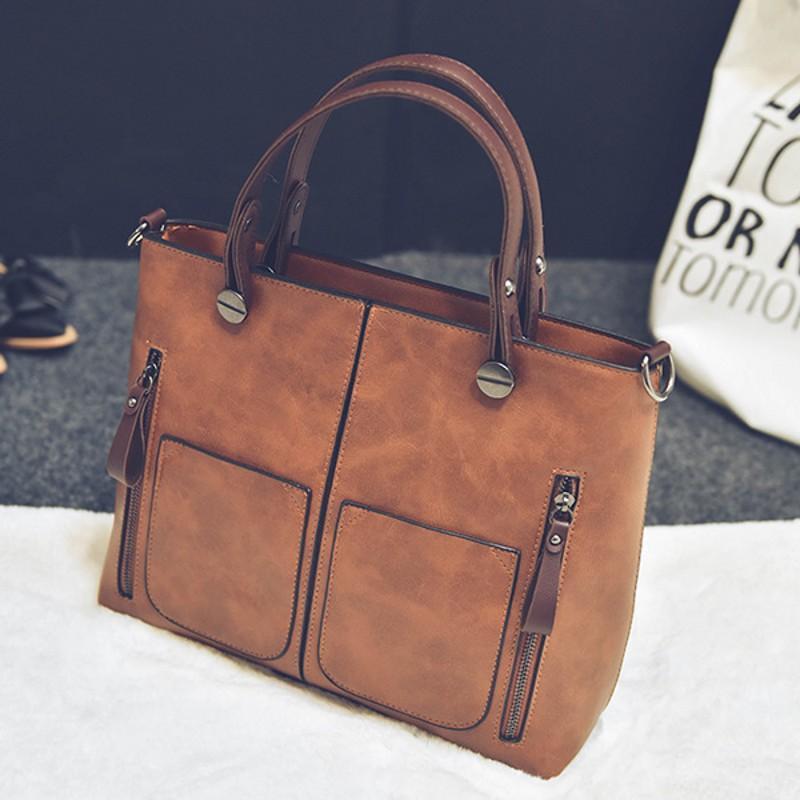 Large Vintage Leather Shoulder Tote Bag-xinru