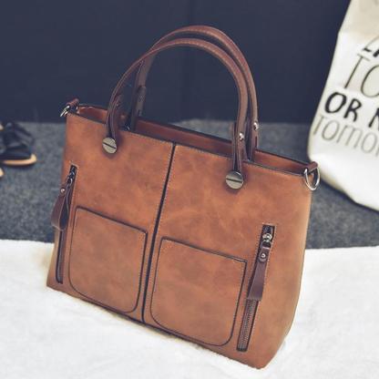 Large Vintage Leather Shoulder Tote Bag-xinru