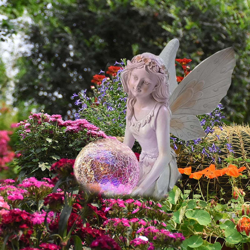 LED Solar Angel Resin Lamp Statue Outdoor Fairy Garden Ornaments-xinru