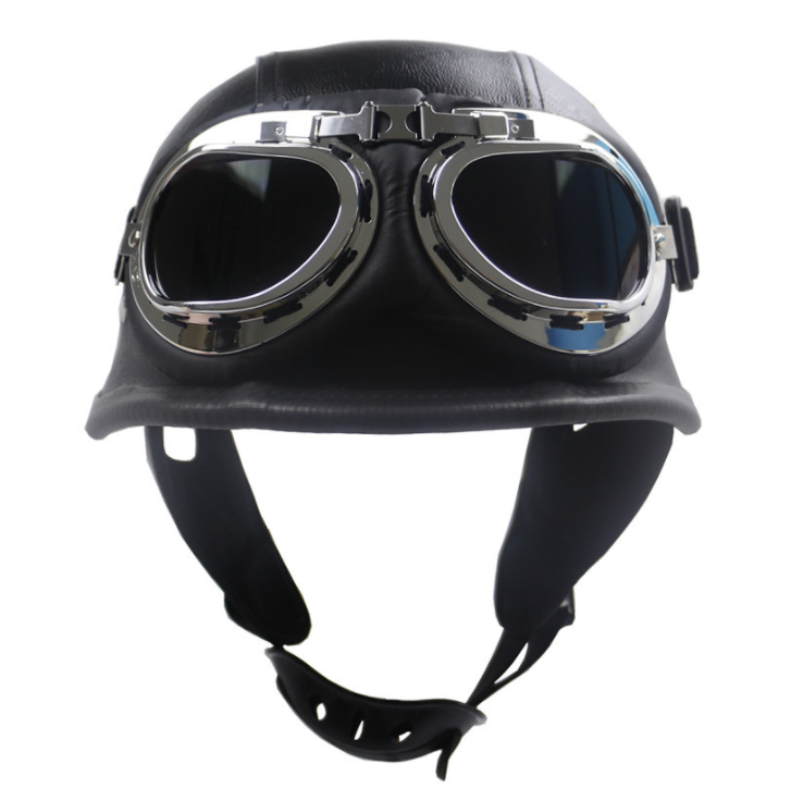 Motorcycle Retro Half Leather Helmets Inner Sunshade Helmets With Goggles-xinru shop