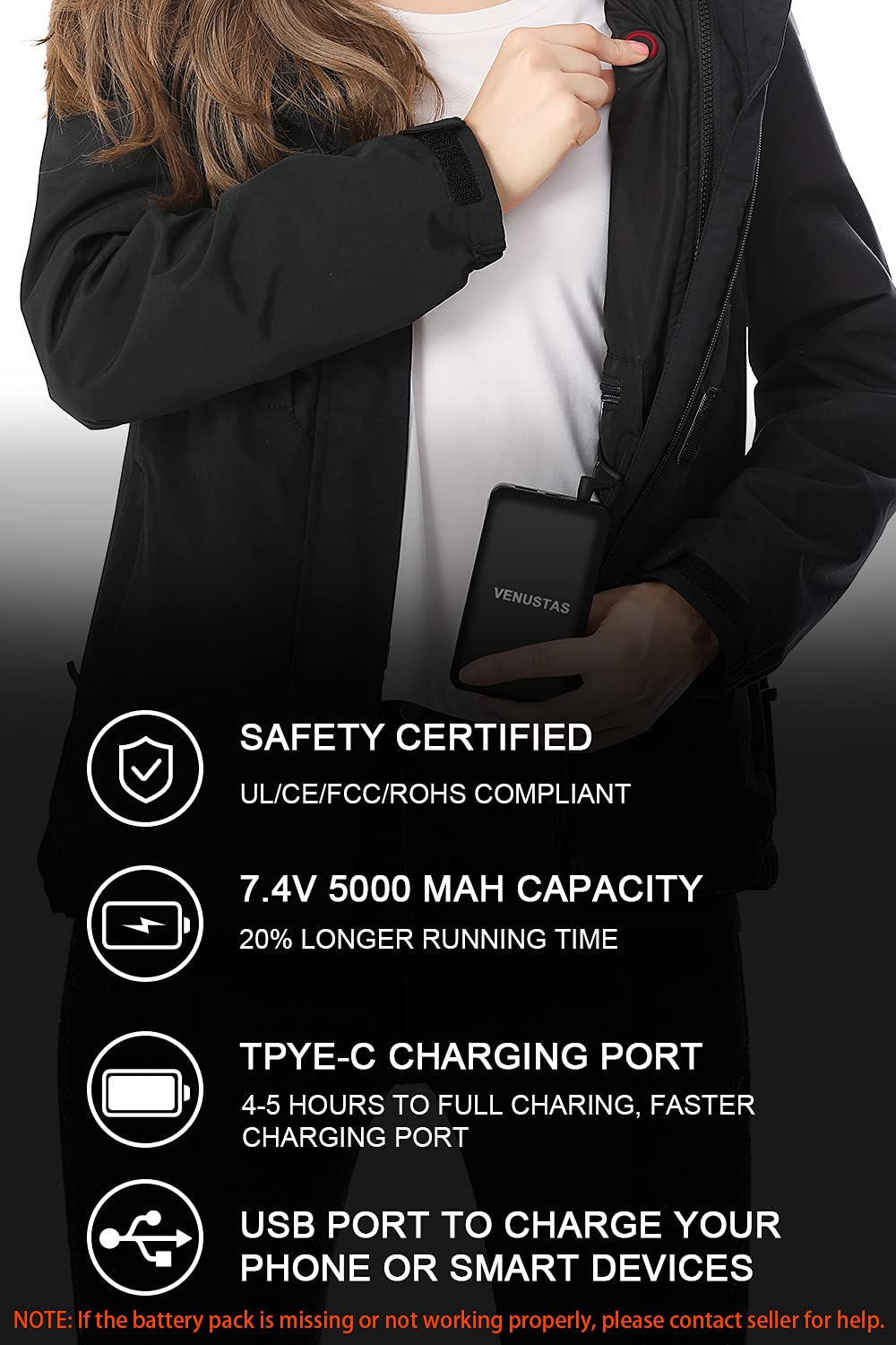 Women's 3-in-1 Heated Jacket with Battery Pack 7.4V-xinru shop