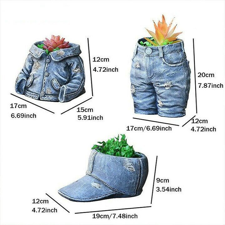 Denim Clothes Pants Resin Flower Pot Statue Retro Garden Ornament-xinru