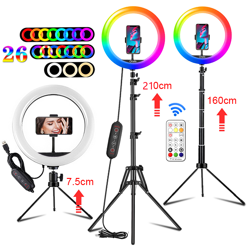 10閳?RGB Ring Light tripod LED Ring Light Selfie Ring Light with Stand RGB 26 Colors Video Light-xinru shop