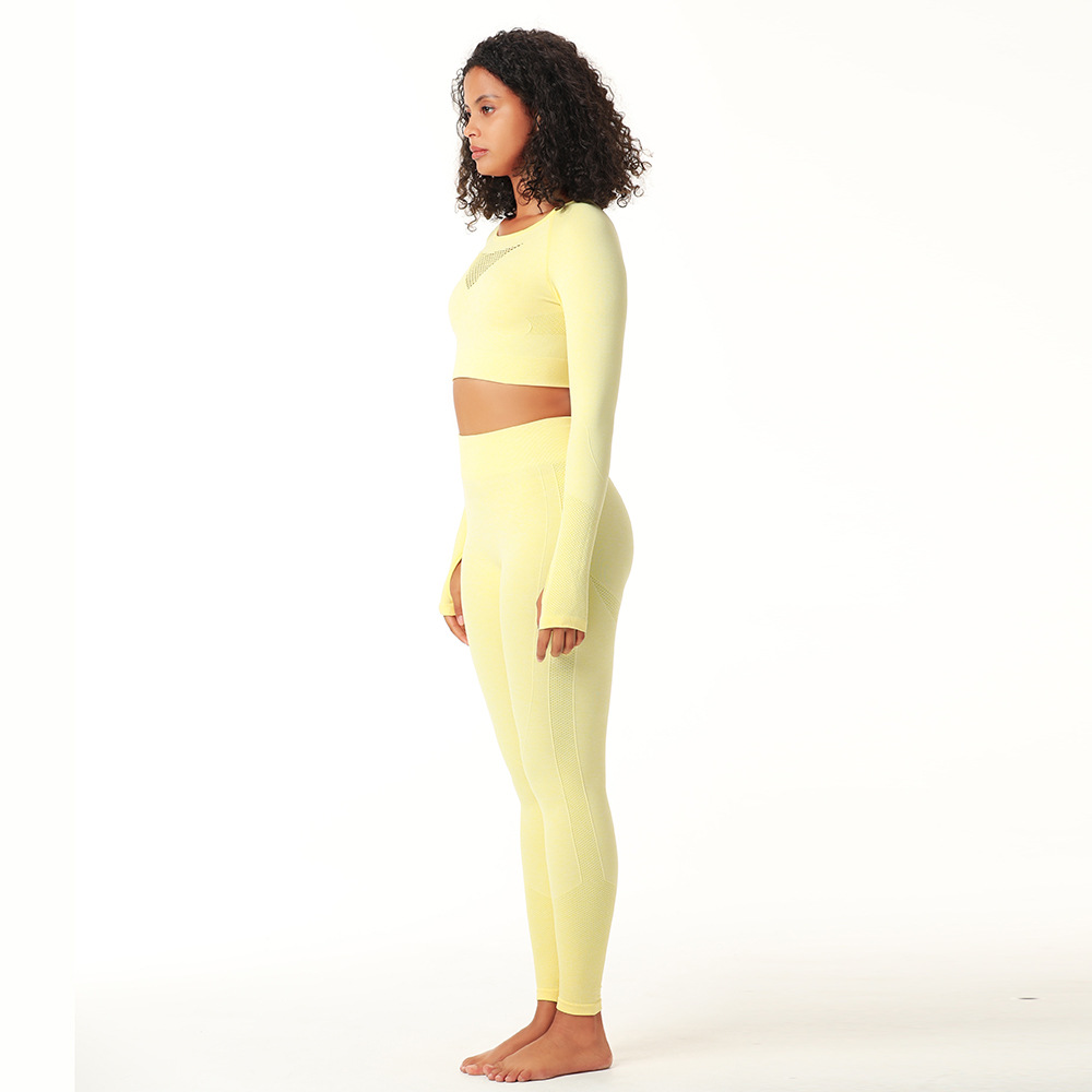 Women's Sports Running Hollow Workout Clothes Solid Color Yoga Clothes Long Sleeve Yoga Suit-xinru shop