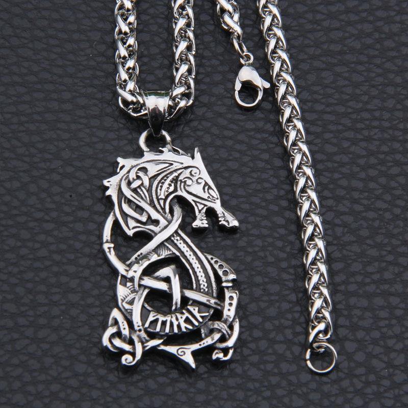 Man Silver Fenrir Viking Wolf Necklace-xinru