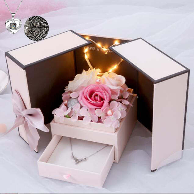 Mother's Day Gift Soap Flower with Necklace I Love You in Gift Set Gift-xinru