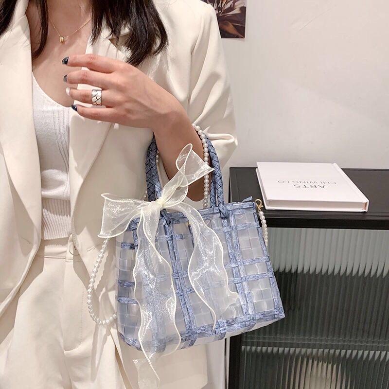 透明なわら織りのハンドバッグ-xinru shop