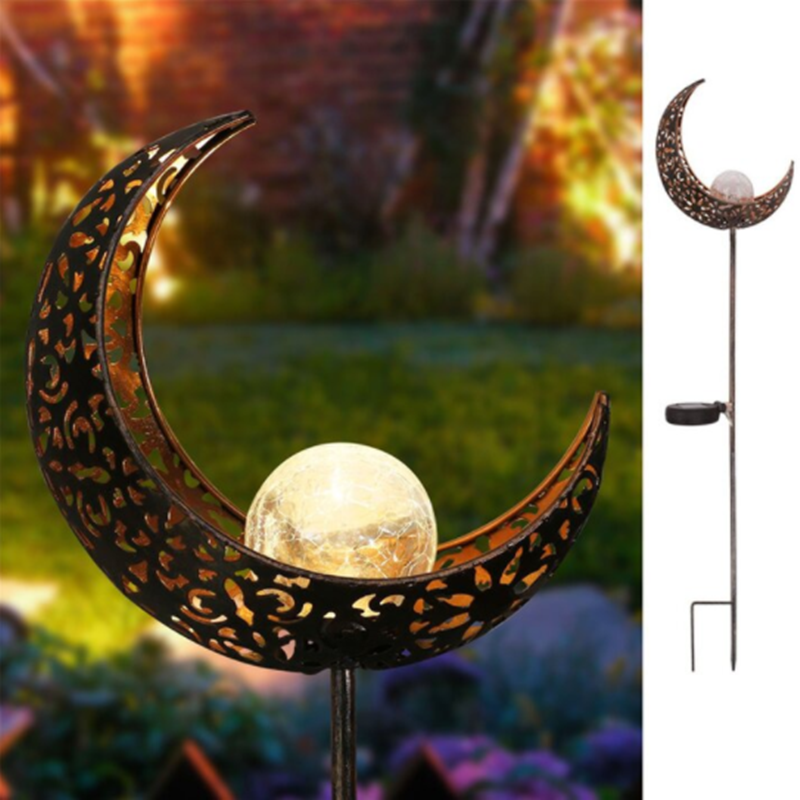 Garden Solar Moon Crack Glass Globe Lawn Light-xinru
