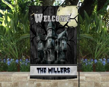 Personalized - Custom Name Spooky Haunted Halloween Gray Halloween Gifts Garden House Flag-xinru shop