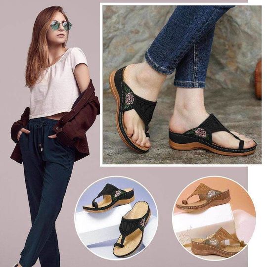 Flower Embroidered Flip Flop Orthopedic Arch-Support Sandals-xinru shop