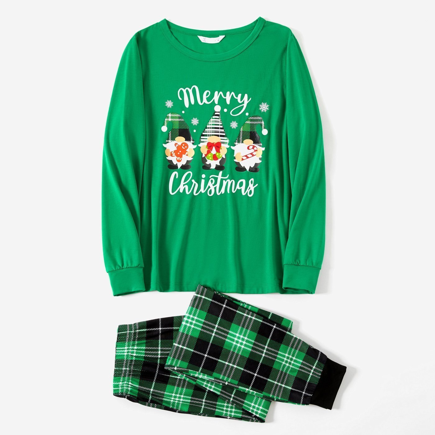 Plus Size Christmas Gnomes and Letter Print Green Family Matching Long-sleeve Pajamas Sets-xinru shop