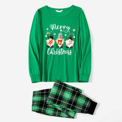 Plus Size Christmas Gnomes and Letter Print Green Family Matching Long-sleeve Pajamas Sets-xinru shop