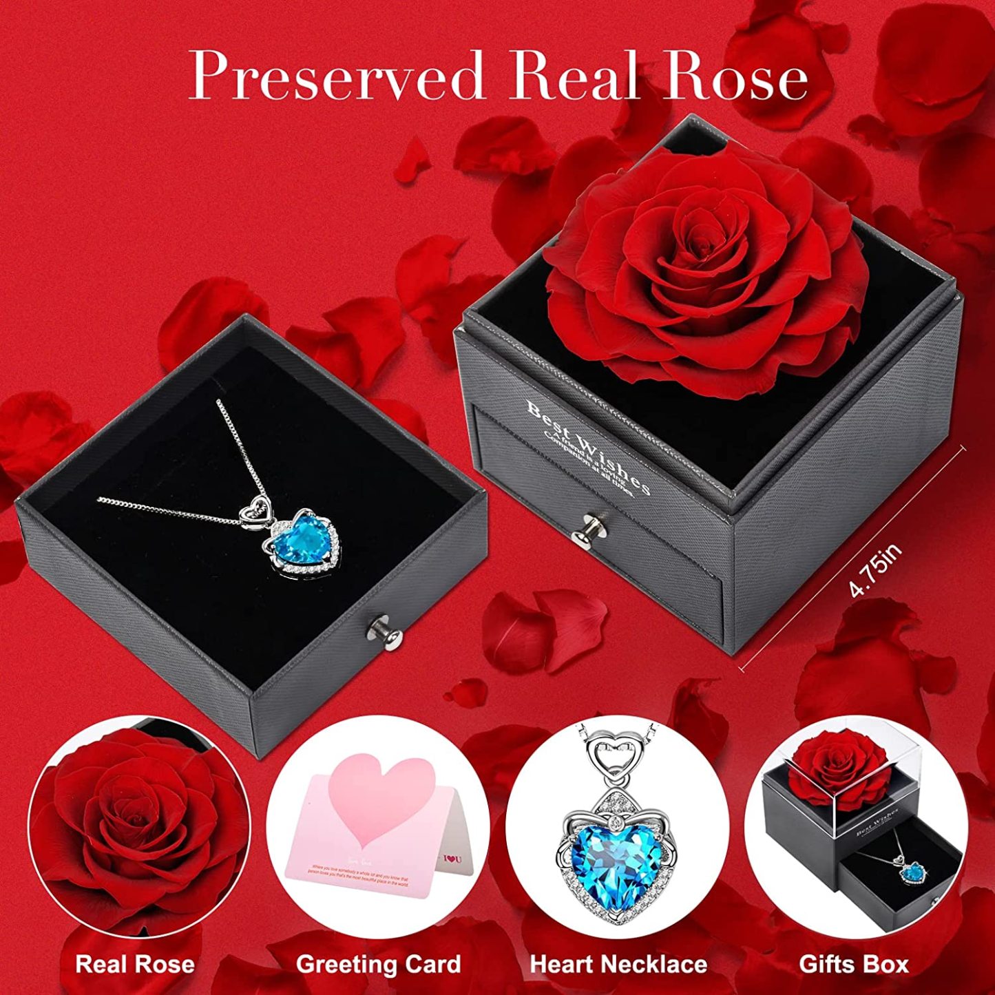 Mother's Day Gifts Preserved Real Rose with I Love You Heart Necklace-xinru