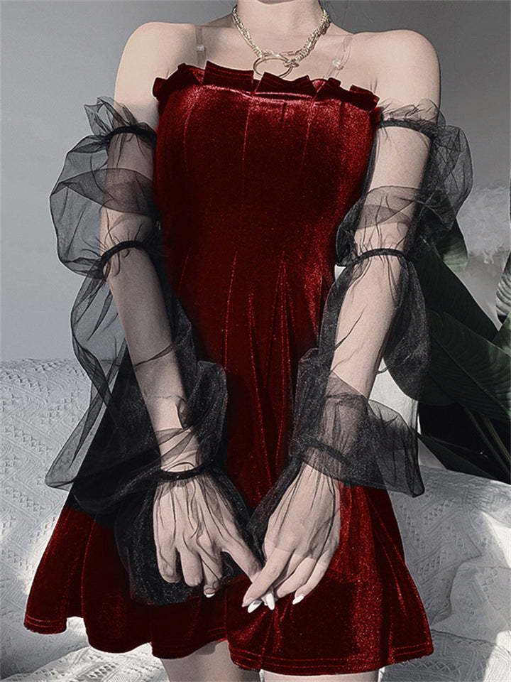 Women Sexy Lace Mini Sleeveless Purple Draped Bodycon Gothic Dress-xinru