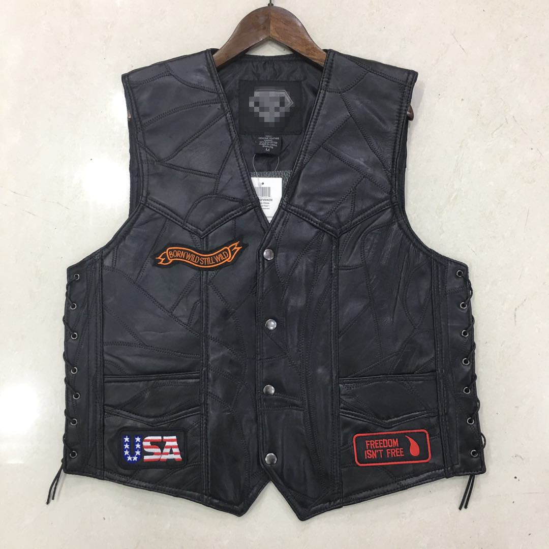 Hand Embroidery Motorcycle Leather Vest For Rider Golden Eagle-xinru shop