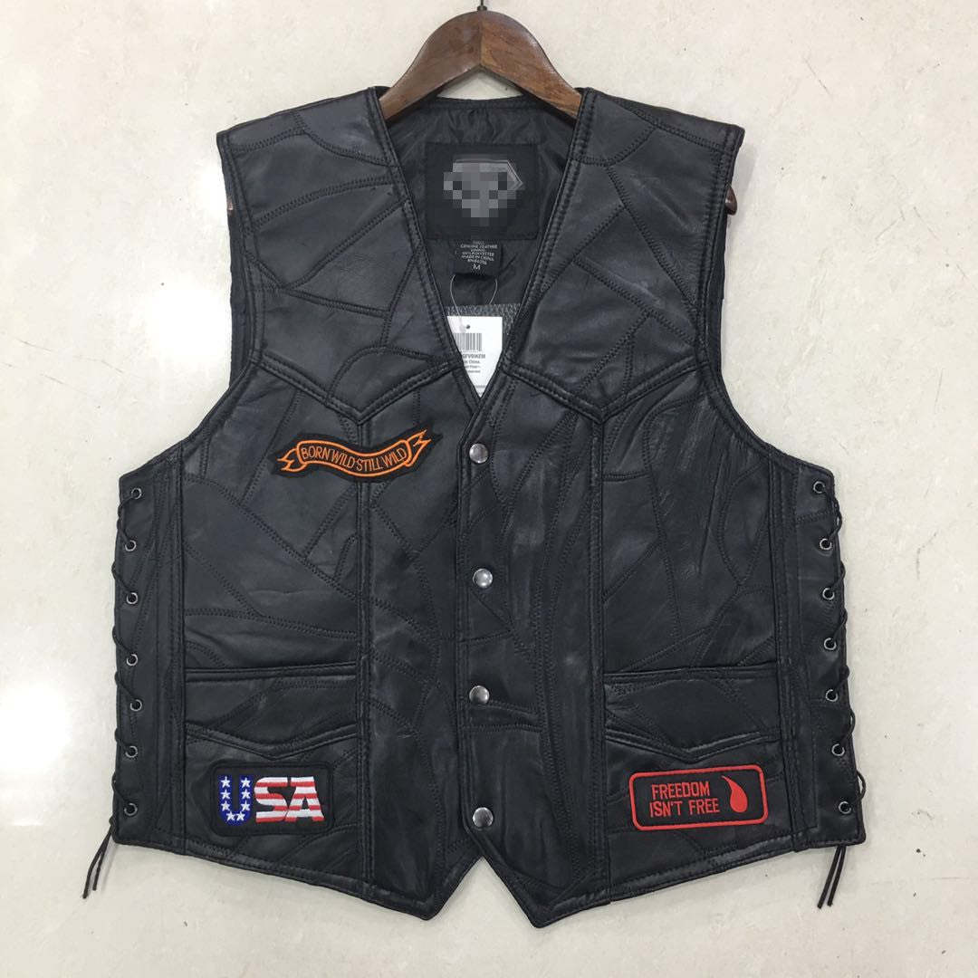 Hand Embroidery Motorcycle Leather Vest For Rider Golden Eagle-xinru shop