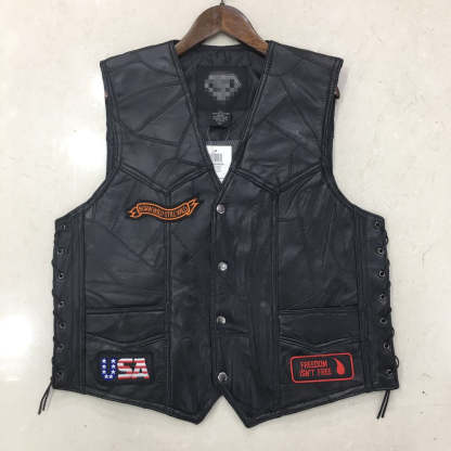 Hand Embroidery Motorcycle Leather Vest For Rider Golden Eagle-xinru shop
