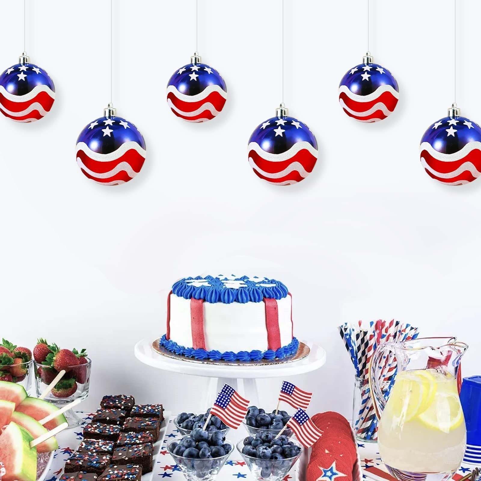 AMS 4th of July Independence Day Large Balls Ornaments Patriotic Bauble American Flag for Memorial Day Decorations (2.75'')-xinru shop