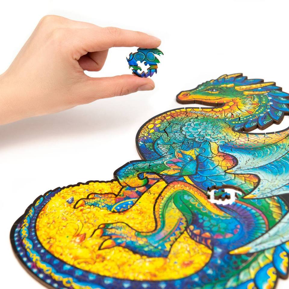 Wooden Jigsaw Puzzle Guarding Dragon With Box Gifts For Adult-xinru