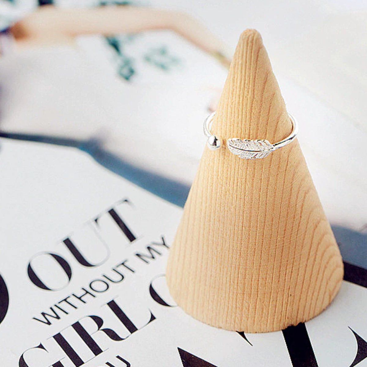 Women Vintage Statement Adjustable Feather Ring in Sterling Silver-xinru