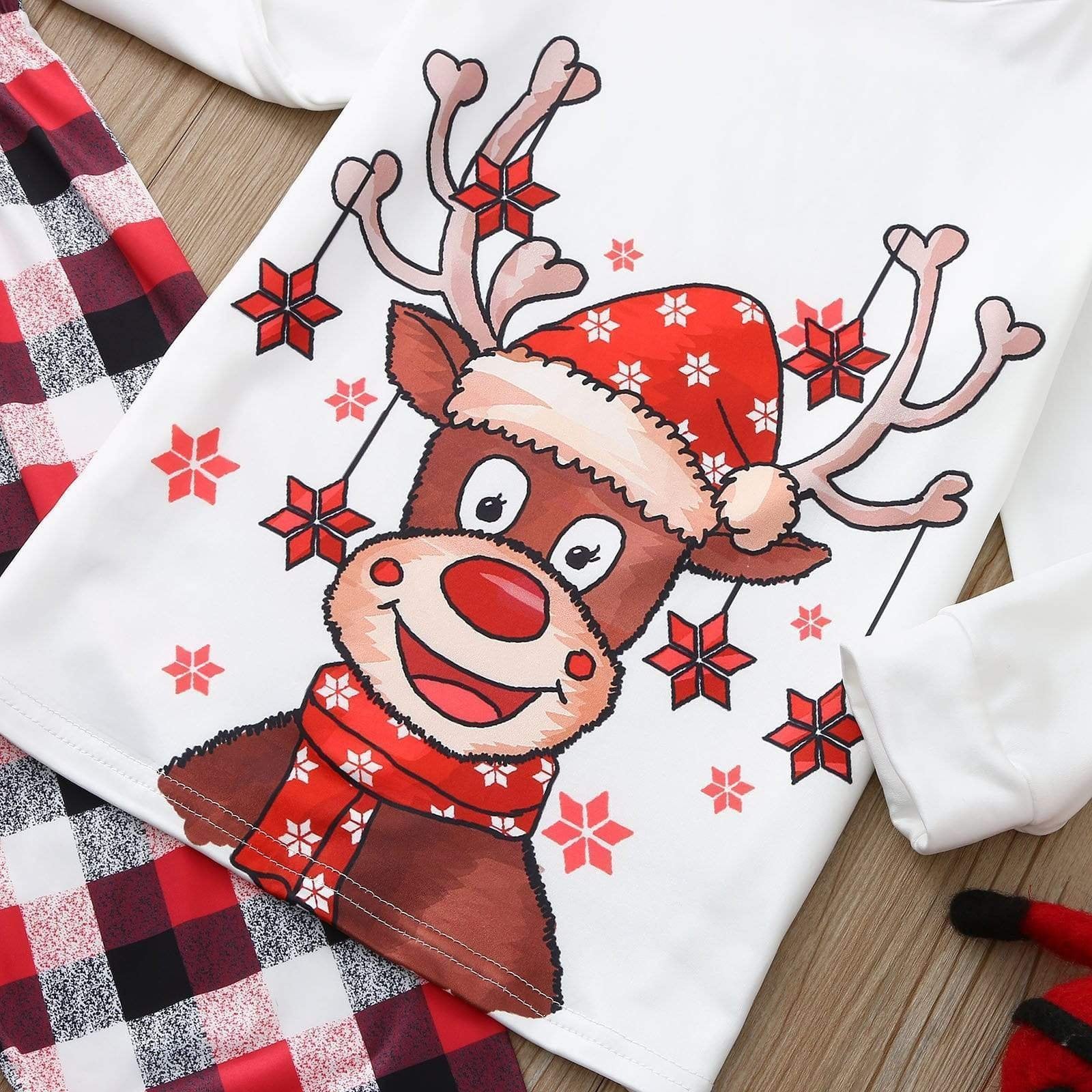 Plus Size Christmas Deer Cartoon Print Plaid Matching Pajamas Set for Family LongSleeve-xinru shop