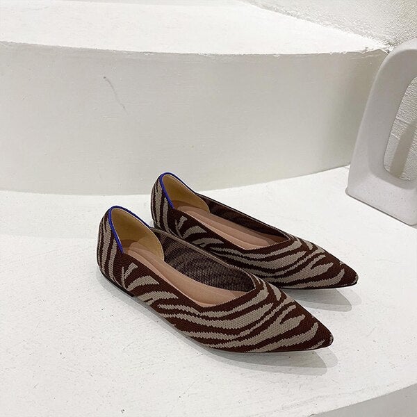 Fashion Knitted Pointed Shoes Flat Bottom Comfortable Plus Size-xinru
