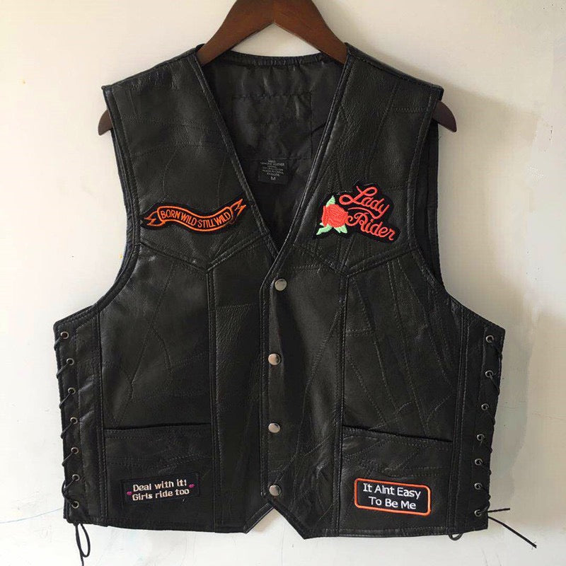 Hand Embroidery Motorcycle Leather Vest For Rider-xinru shop