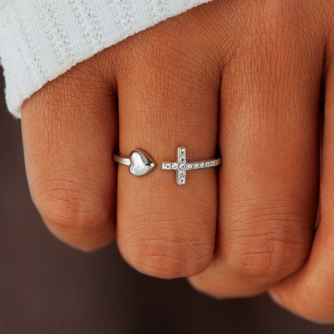 Sterling Silver Adjustable Cross Christian Religion Ladies Men Rings-xinru