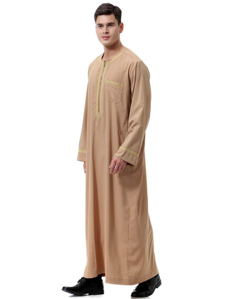 Men Round Neck Linen  Long Sleeve Muslim Islamic Clothing-xinru