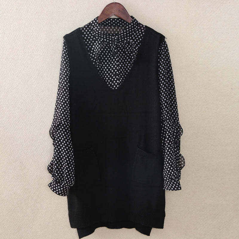 Mid-length Loose Sweater Vest Wool Bottom shirt V-neck Waistcoat-xinru