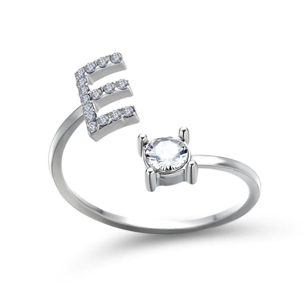 Adjustable A-Z Initial Letter With Rhinestone Personalized Ring-xinru