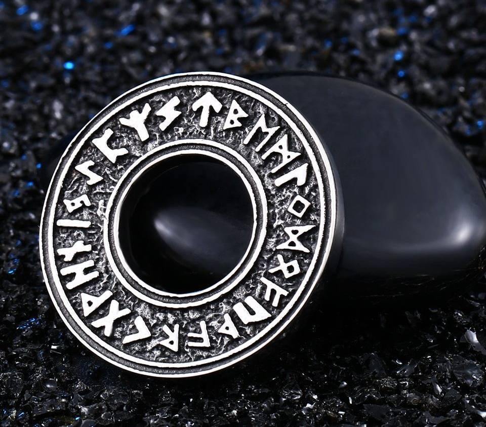 Viking Elder Futhark Runic Circle Rune Alphabet Wheel Pendant Necklace Jewelry-xinru