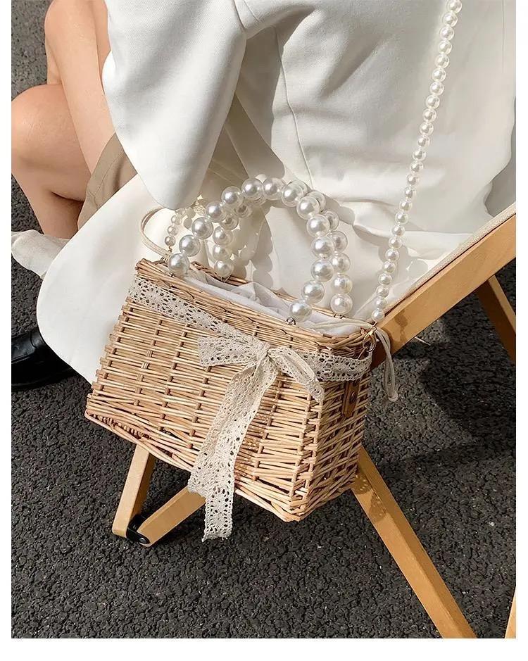 ストローバッグパールチェーンバッグ-xinru shop