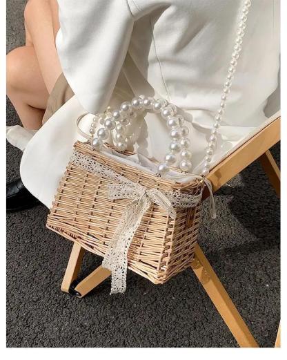 ストローバッグパールチェーンバッグ-xinru shop