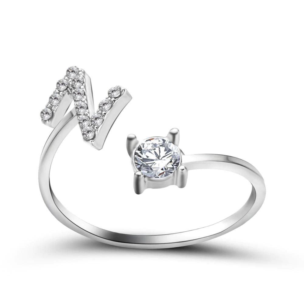 Adjustable A-Z Initial Letter With Rhinestone Personalized Ring-xinru