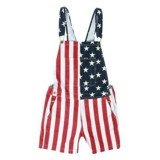 Men Women US American Flag Printed Overalls Shorts Jumpsuit Lover Couple Pants-xinru