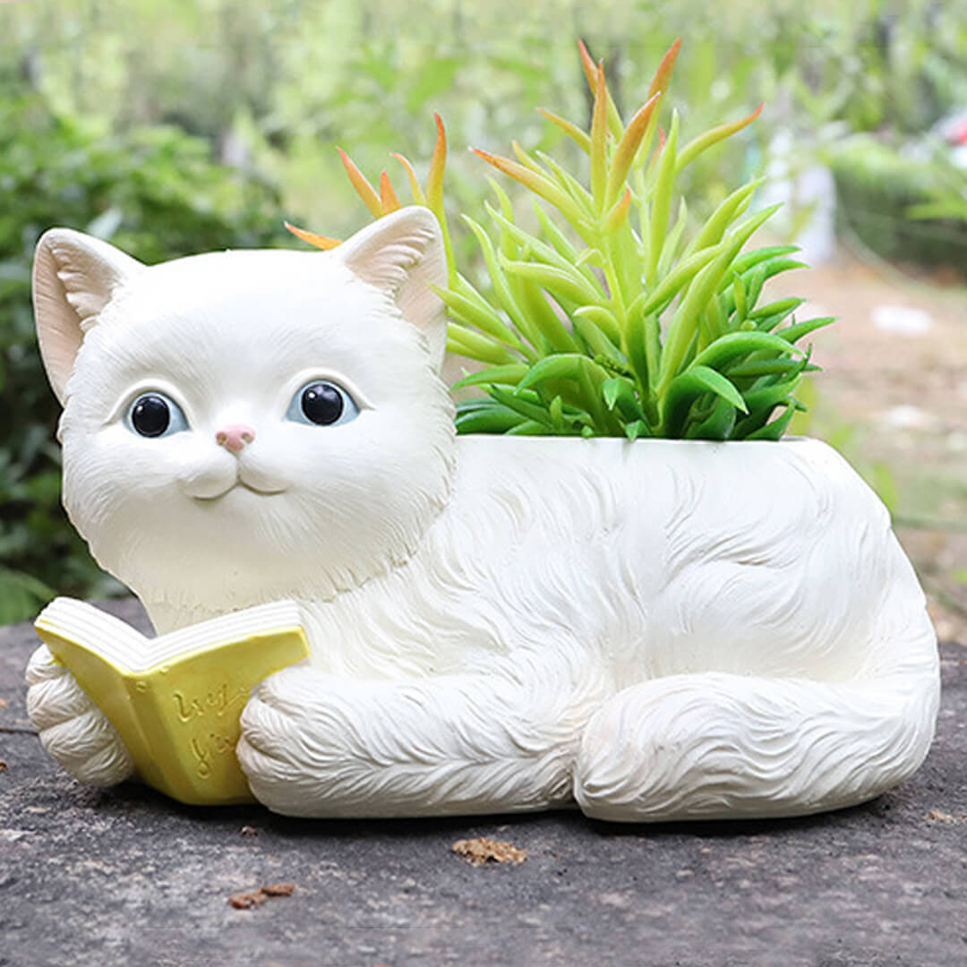 Creative Pastoral Resin Planter Succulent Flower Pot Cute Kitten Desktop Pot-xinru